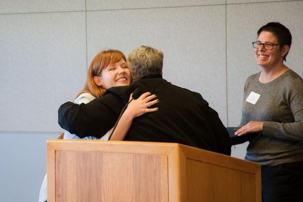 A student receiving a Dorothy Wright award.